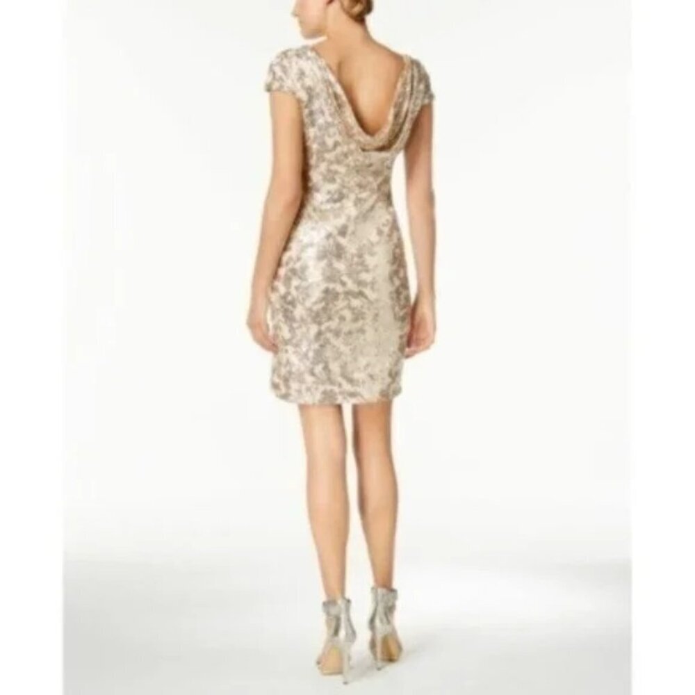 Calvin Klein Gold Sequin Formal Mini Dress Scop back excellent condition size 2 - Picture 2 of 12